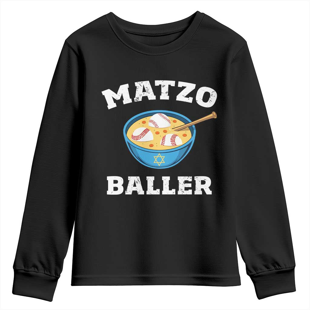 Funny Hanukkah Baseball Youth Sweatshirt Matzo Baller Matzah Ball Jewish Chanukah Sports Lover - Wonder Print Shop