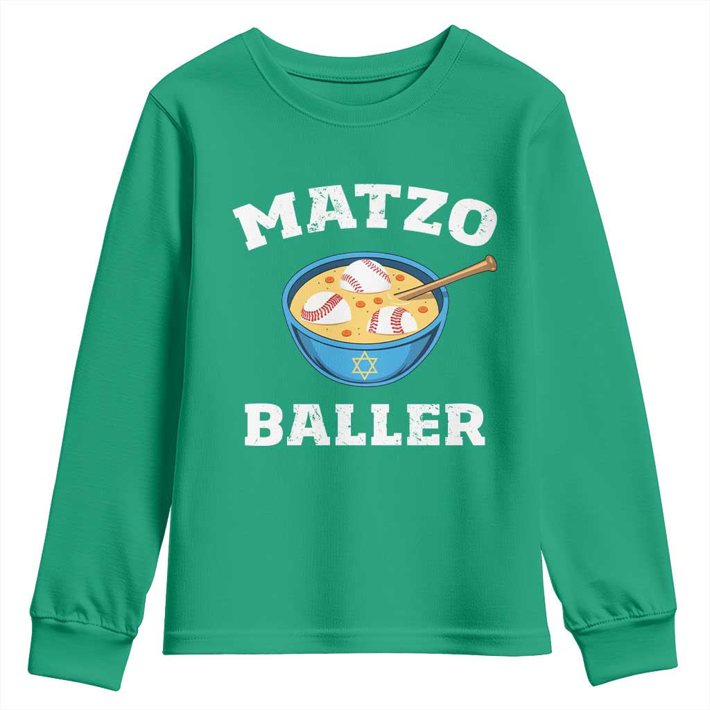 Funny Hanukkah Baseball Youth Sweatshirt Matzo Baller Matzah Ball Jewish Chanukah Sports Lover - Wonder Print Shop
