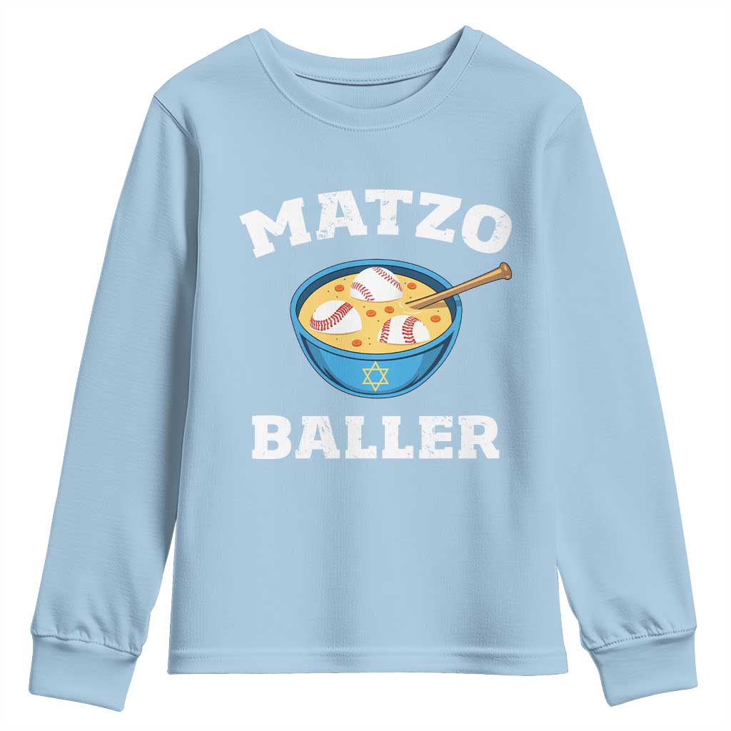 Funny Hanukkah Baseball Youth Sweatshirt Matzo Baller Matzah Ball Jewish Chanukah Sports Lover - Wonder Print Shop