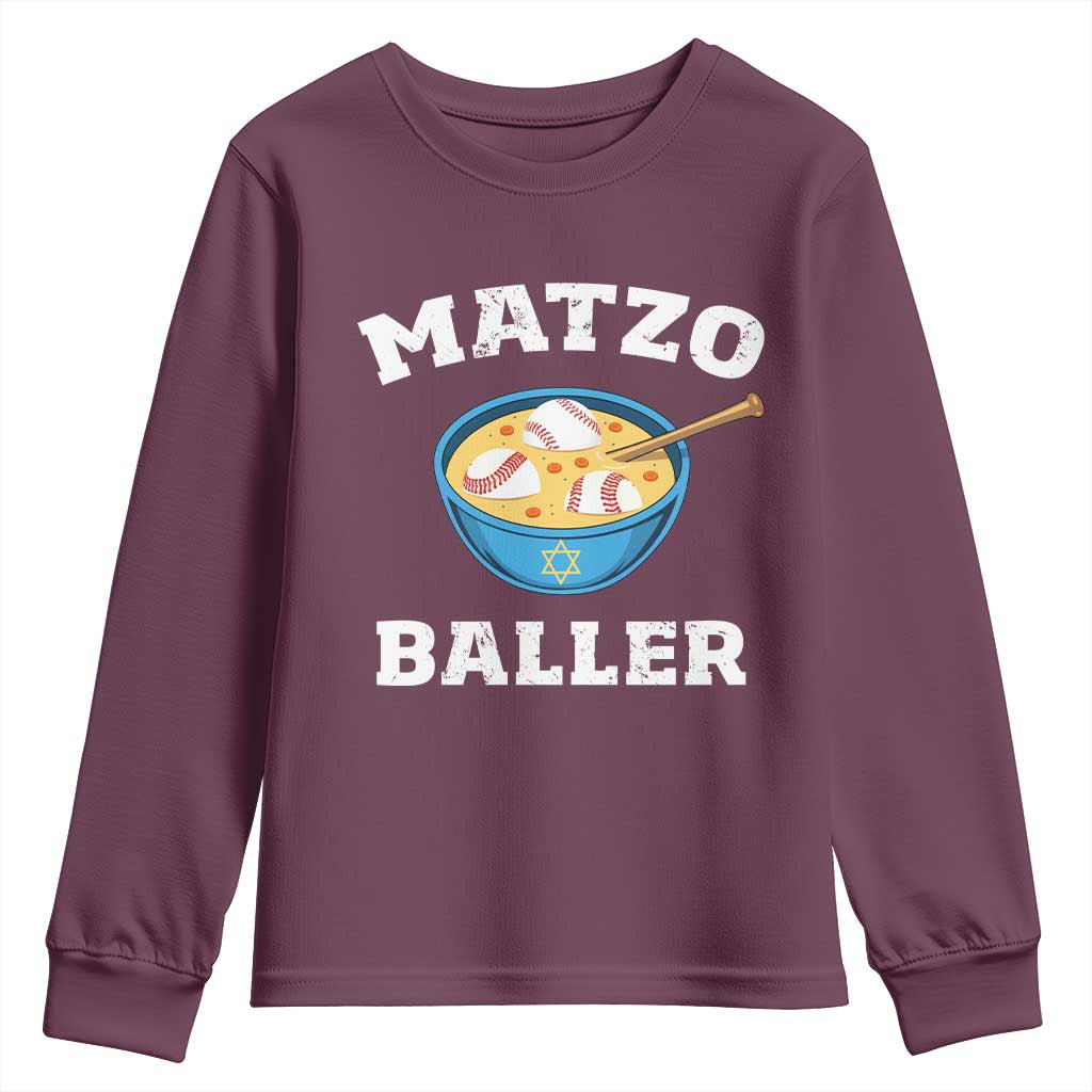 Funny Hanukkah Baseball Youth Sweatshirt Matzo Baller Matzah Ball Jewish Chanukah Sports Lover - Wonder Print Shop