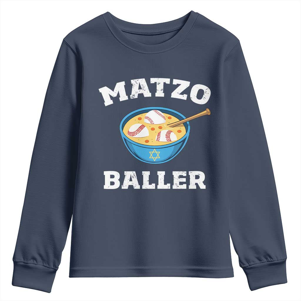 Funny Hanukkah Baseball Youth Sweatshirt Matzo Baller Matzah Ball Jewish Chanukah Sports Lover - Wonder Print Shop