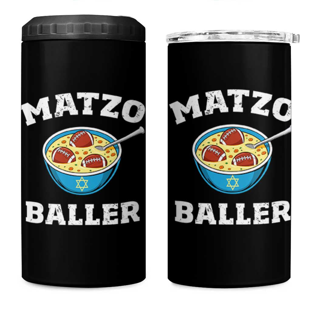 Funny Hanukkah Football 4 in 1 Can Cooler Tumbler Matzo Baller Matzah Ball Jewish Chanukah Sports Lover - Wonder Print Shop
