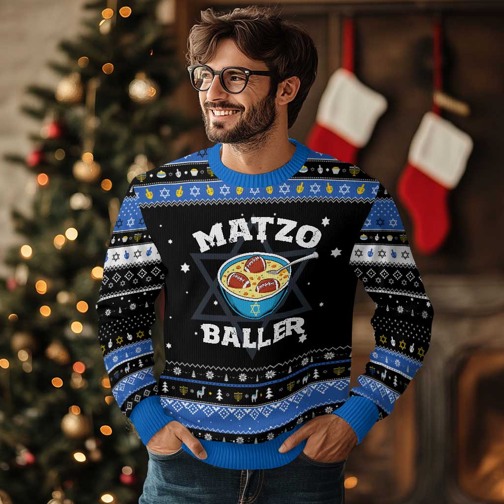 Funny Chanukah Football Hanukkah Ugly Sweater Matzo Baller Matzah Ball Jewish Holidays Sports Lover - Wonder Print Shop