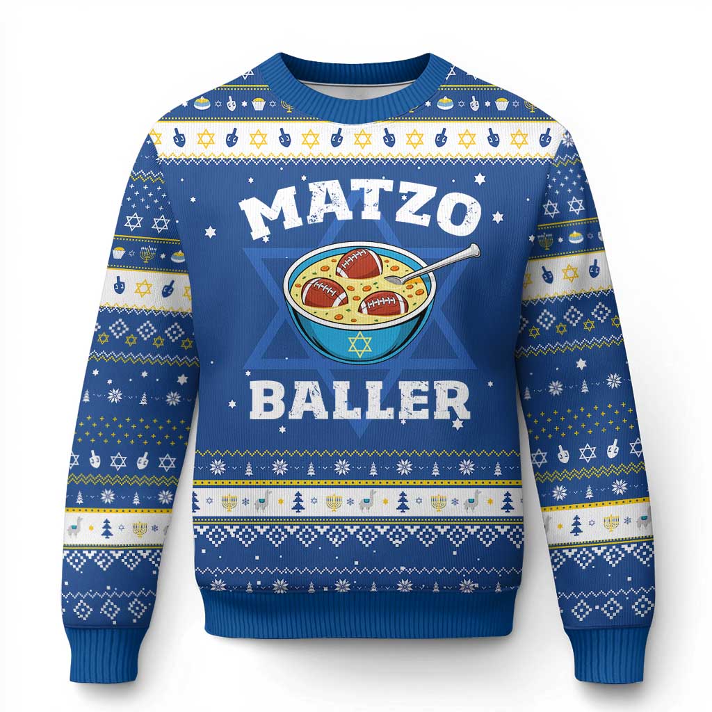 Funny Chanukah Football Hanukkah Ugly Sweater Matzo Baller Matzah Ball Jewish Holidays Sports Lover - Wonder Print Shop