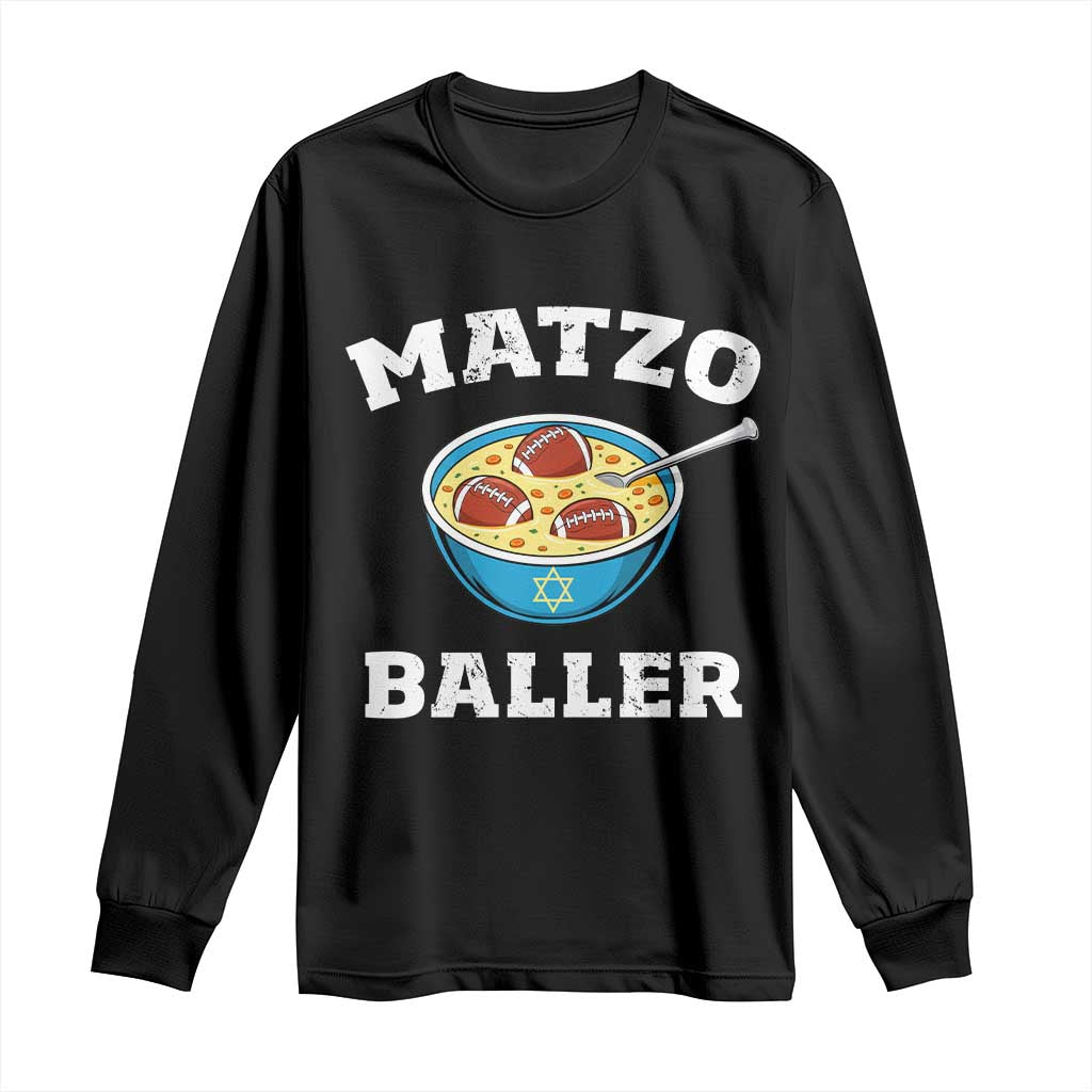 Funny Hanukkah Football Long Sleeve Shirt Matzo Baller Matzah Ball Jewish Chanukah Sports Lover - Wonder Print Shop