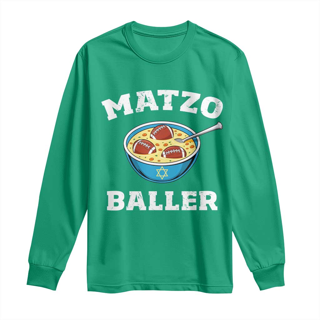 Funny Hanukkah Football Long Sleeve Shirt Matzo Baller Matzah Ball Jewish Chanukah Sports Lover - Wonder Print Shop