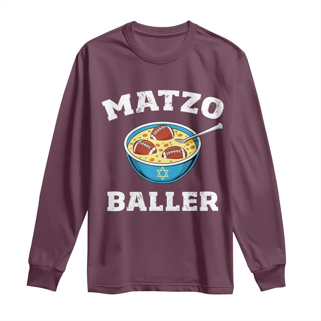Funny Hanukkah Football Long Sleeve Shirt Matzo Baller Matzah Ball Jewish Chanukah Sports Lover - Wonder Print Shop