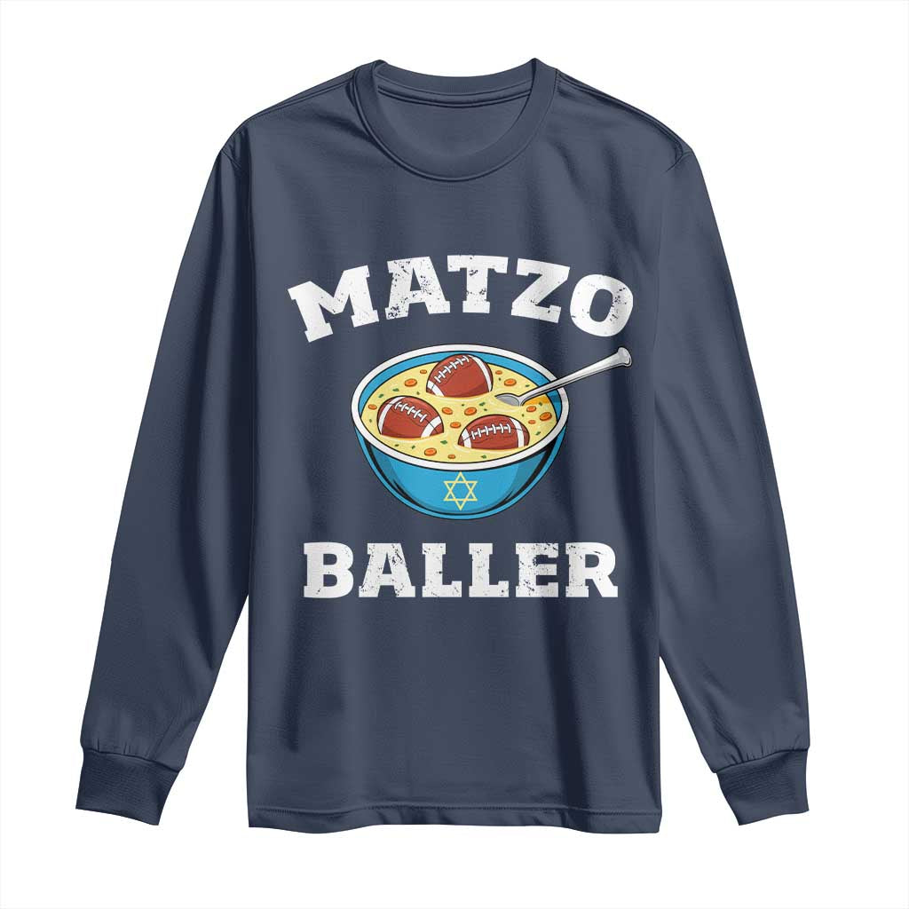 Funny Hanukkah Football Long Sleeve Shirt Matzo Baller Matzah Ball Jewish Chanukah Sports Lover - Wonder Print Shop