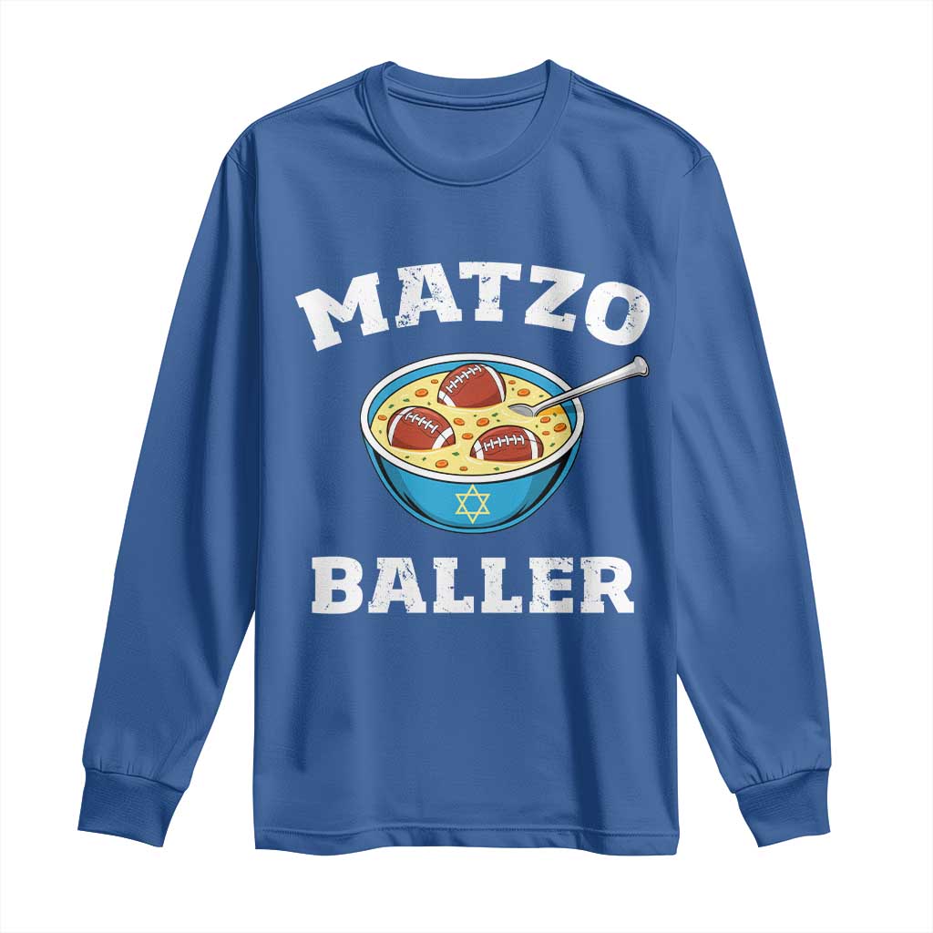 Funny Hanukkah Football Long Sleeve Shirt Matzo Baller Matzah Ball Jewish Chanukah Sports Lover - Wonder Print Shop