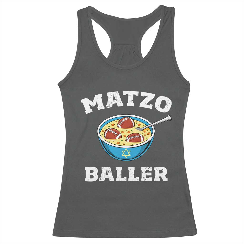 Funny Hanukkah Football Racerback Tank Top Matzo Baller Matzah Ball Jewish Chanukah Sports Lover - Wonder Print Shop