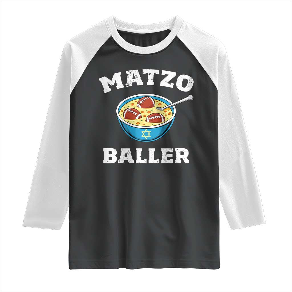 Funny Hanukkah Football Raglan Shirt Matzo Baller Matzah Ball Jewish Chanukah Sports Lover - Wonder Print Shop
