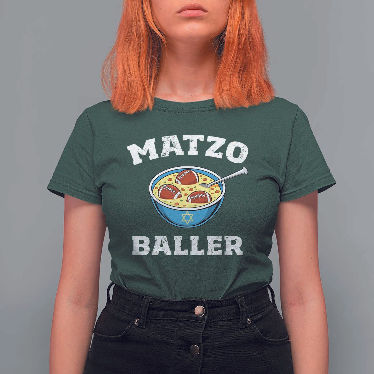 Funny Hanukkah Football T Shirt For Women Matzo Baller Matzah Ball Jewish Chanukah Sports Lover - Wonder Print Shop