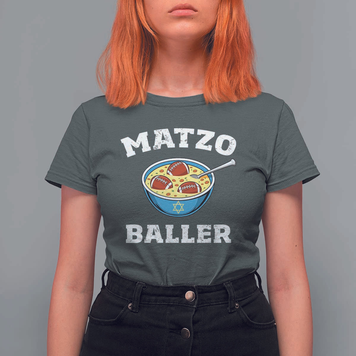 Funny Hanukkah Football T Shirt For Women Matzo Baller Matzah Ball Jewish Chanukah Sports Lover - Wonder Print Shop
