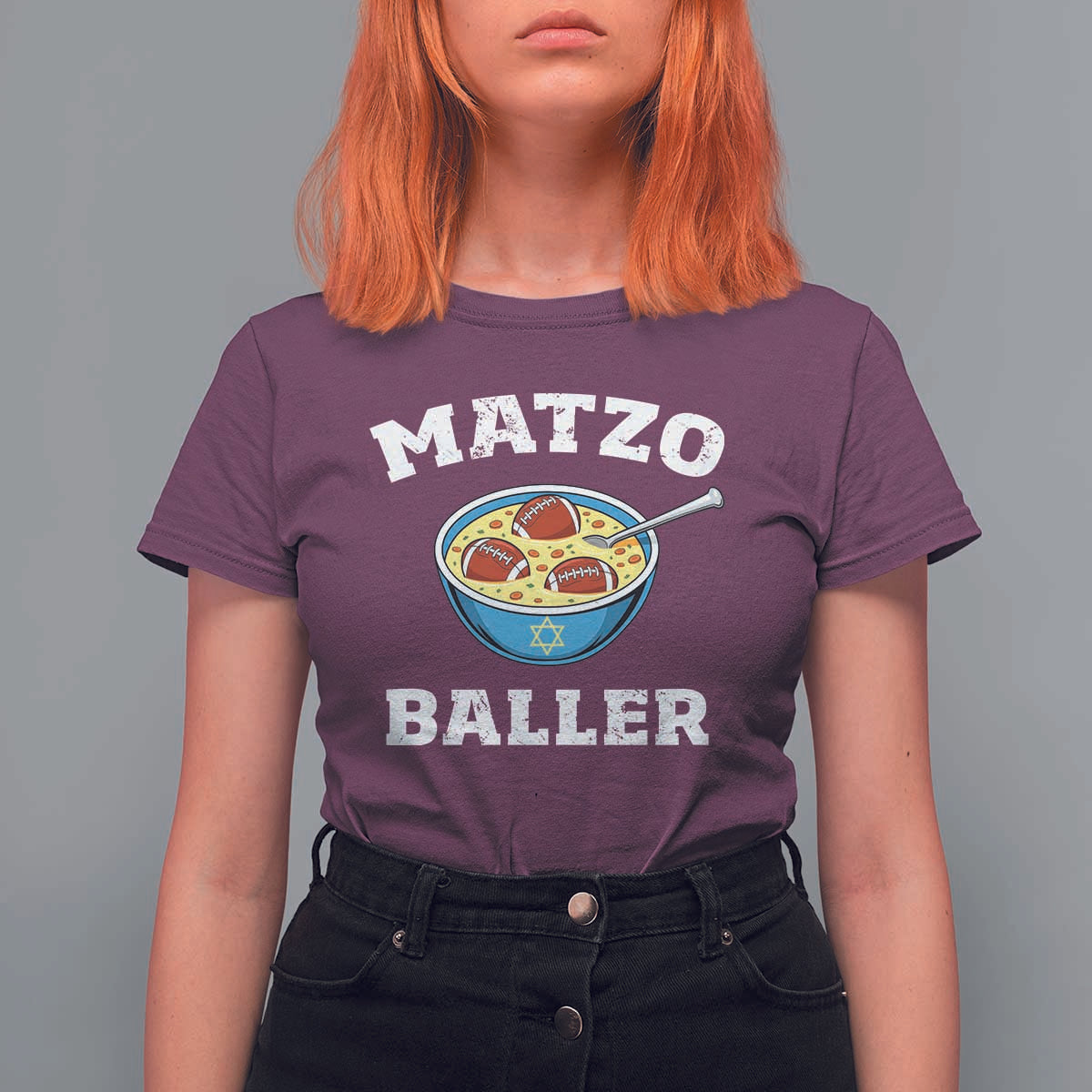 Funny Hanukkah Football T Shirt For Women Matzo Baller Matzah Ball Jewish Chanukah Sports Lover - Wonder Print Shop