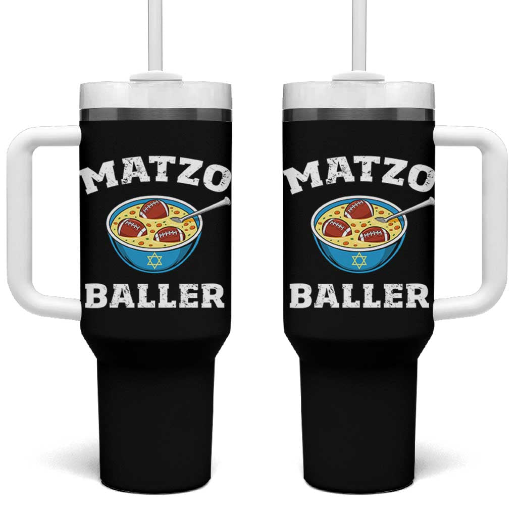 Funny Hanukkah Football Tumbler With Handle Matzo Baller Matzah Ball Jewish Chanukah Sports Lover - Wonder Print Shop