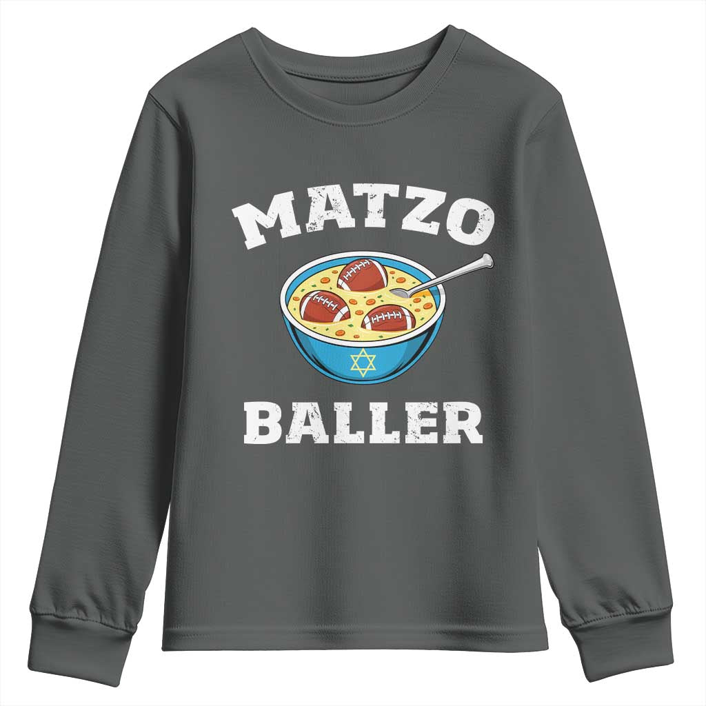 Funny Hanukkah Football Youth Sweatshirt Matzo Baller Matzah Ball Jewish Chanukah Sports Lover - Wonder Print Shop