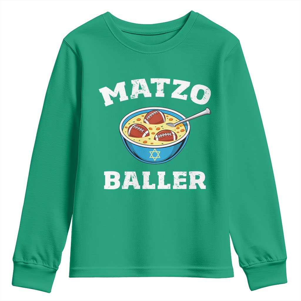 Funny Hanukkah Football Youth Sweatshirt Matzo Baller Matzah Ball Jewish Chanukah Sports Lover - Wonder Print Shop
