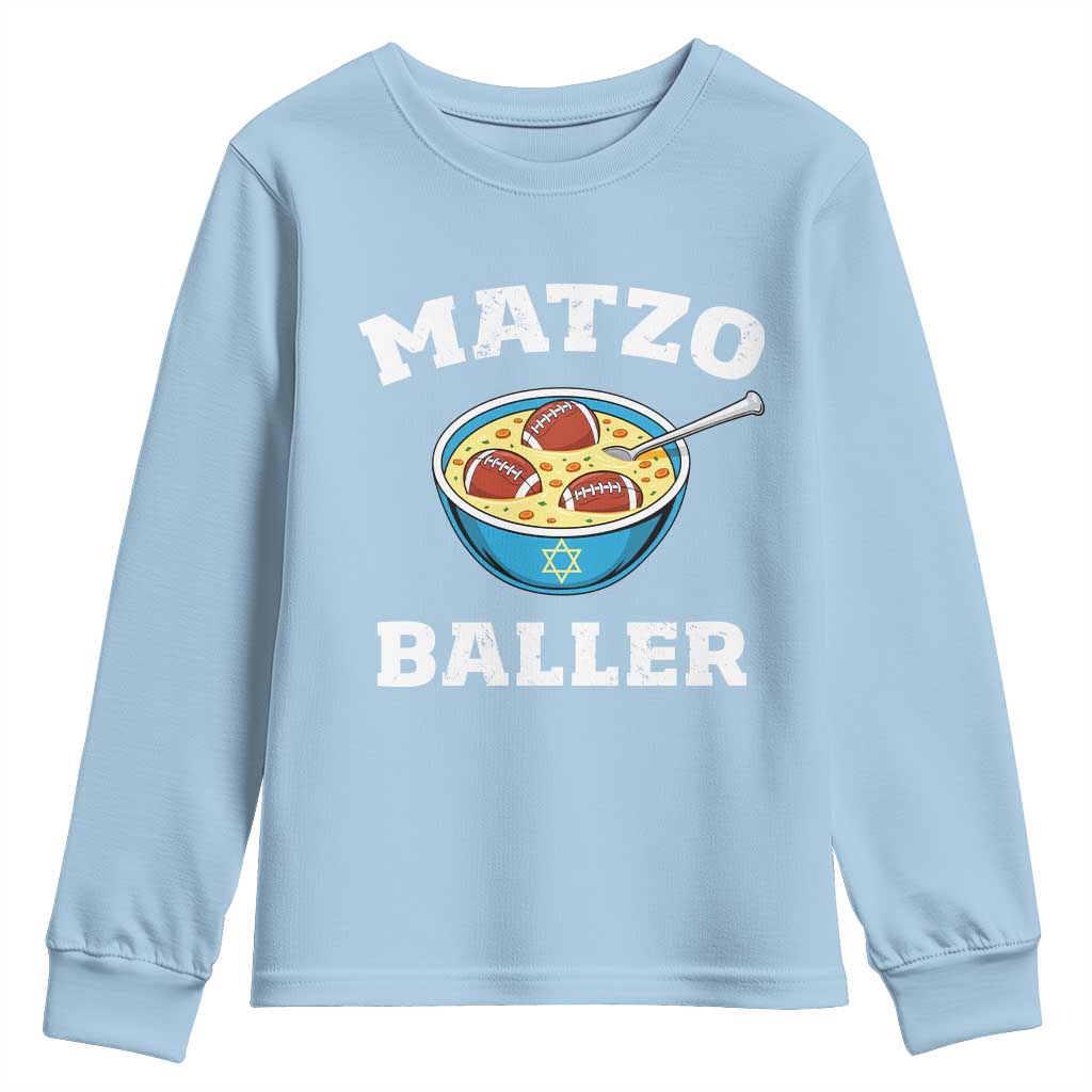 Funny Hanukkah Football Youth Sweatshirt Matzo Baller Matzah Ball Jewish Chanukah Sports Lover - Wonder Print Shop