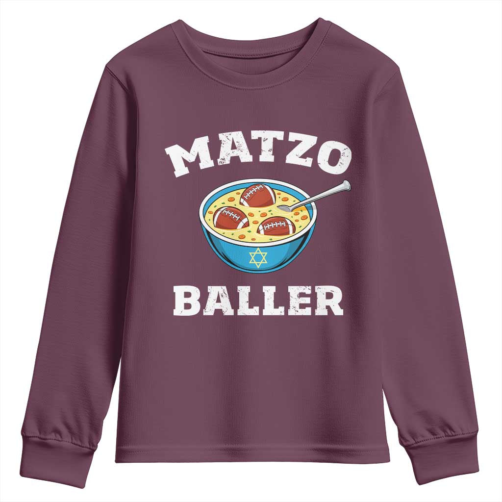 Funny Hanukkah Football Youth Sweatshirt Matzo Baller Matzah Ball Jewish Chanukah Sports Lover - Wonder Print Shop