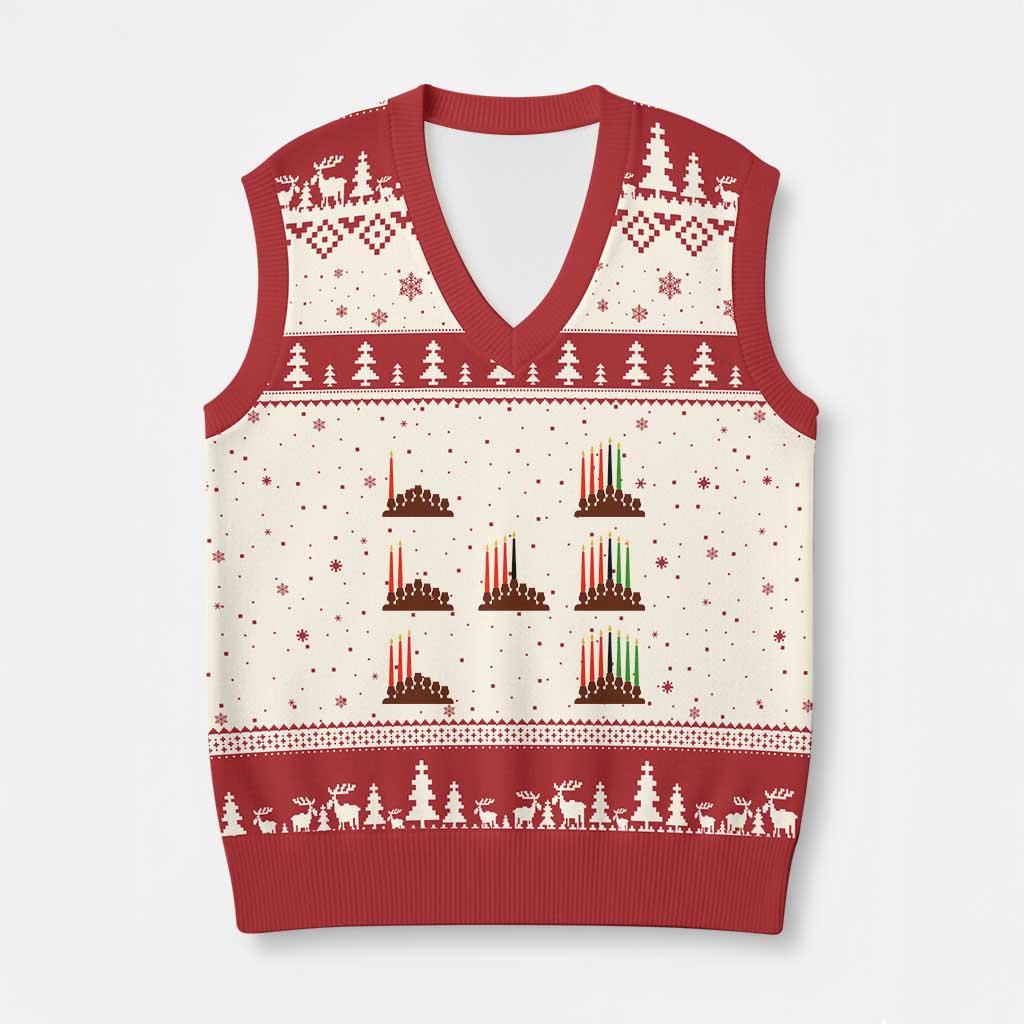Kwanzaa Kinara Seven Candles African American Holiday V-Neck Knit Sweater Vest - Wonder Print Shop