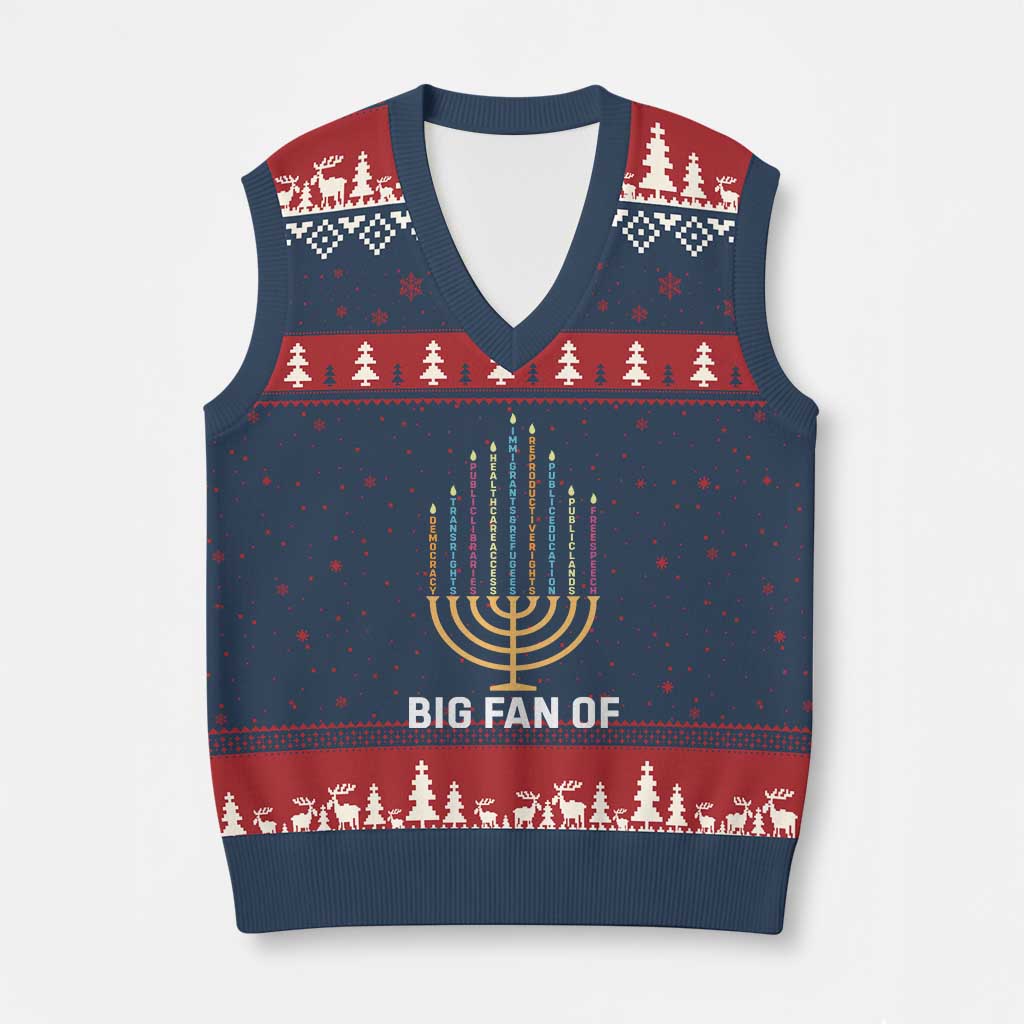 Hanukkah Human Rights V-Neck Knit Sweater Vest Big Fan Of  Democracy Immigrants And Refugees - Wonder Print Shop