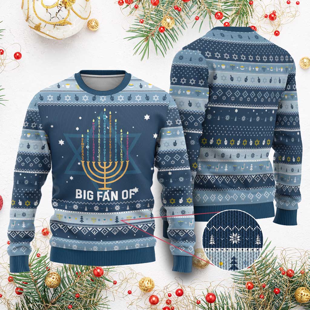 Hanukkah Human Rights Hanukkah Ugly Sweater Big Fan Of  Democracy Immigrants And Refugees - Wonder Print Shop