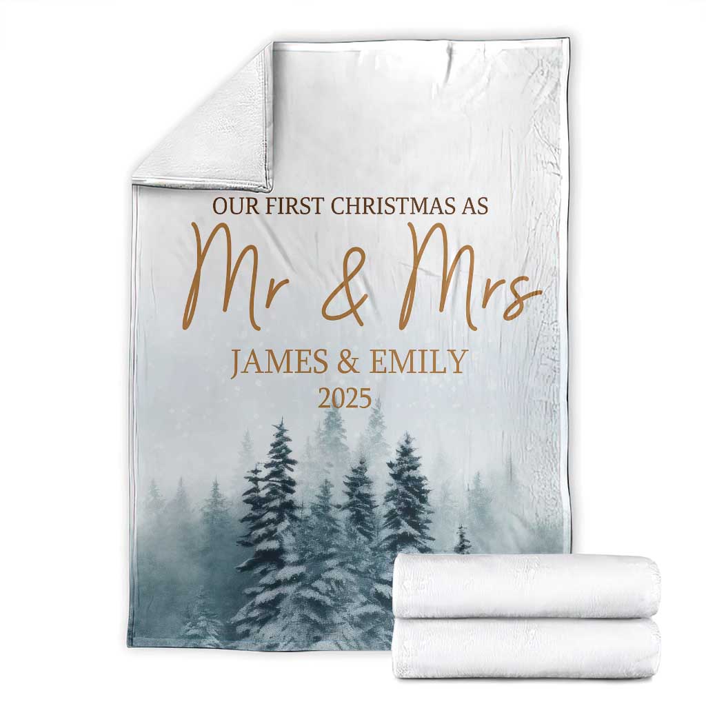 Personalized First Christmas As Mr & Mrs Throw Blanket Custom Name Couple - Wonder Print Shop
