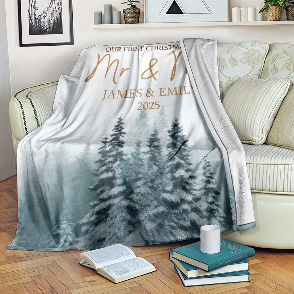Personalized First Christmas As Mr & Mrs Throw Blanket Custom Name Couple - Wonder Print Shop