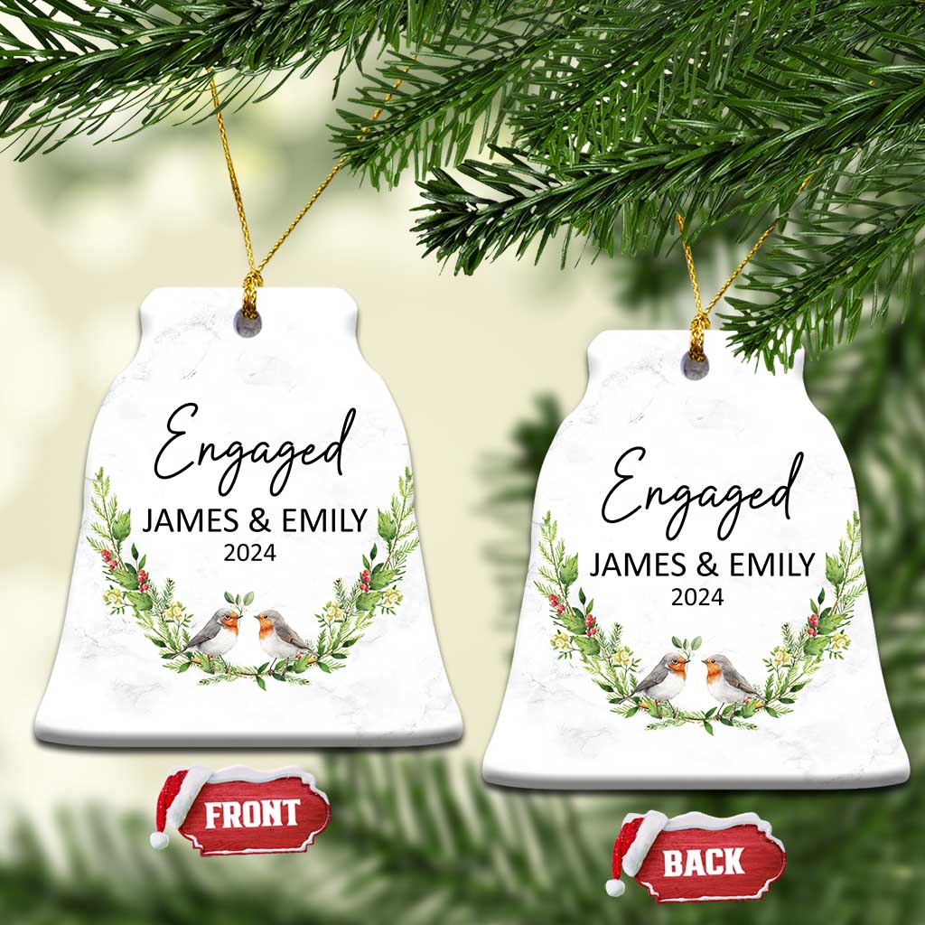 Personalized Engaged 2024 Christmas Ornament Custom Name Mr & Mrs Engagement Bird Mistletoe - Wonder Print Shop