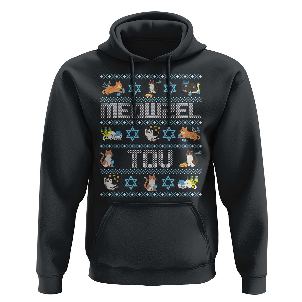 Funny Hanukkah Cats Hoodie Meowzel Tov Chanukah Menorah David Stars