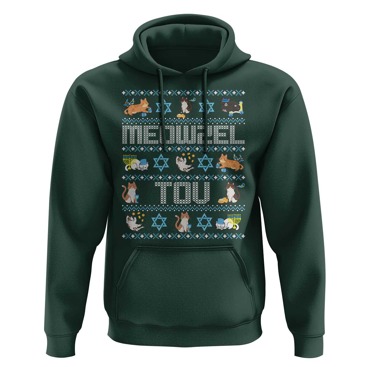 Funny Hanukkah Cats Hoodie Meowzel Tov Chanukah Menorah David Stars