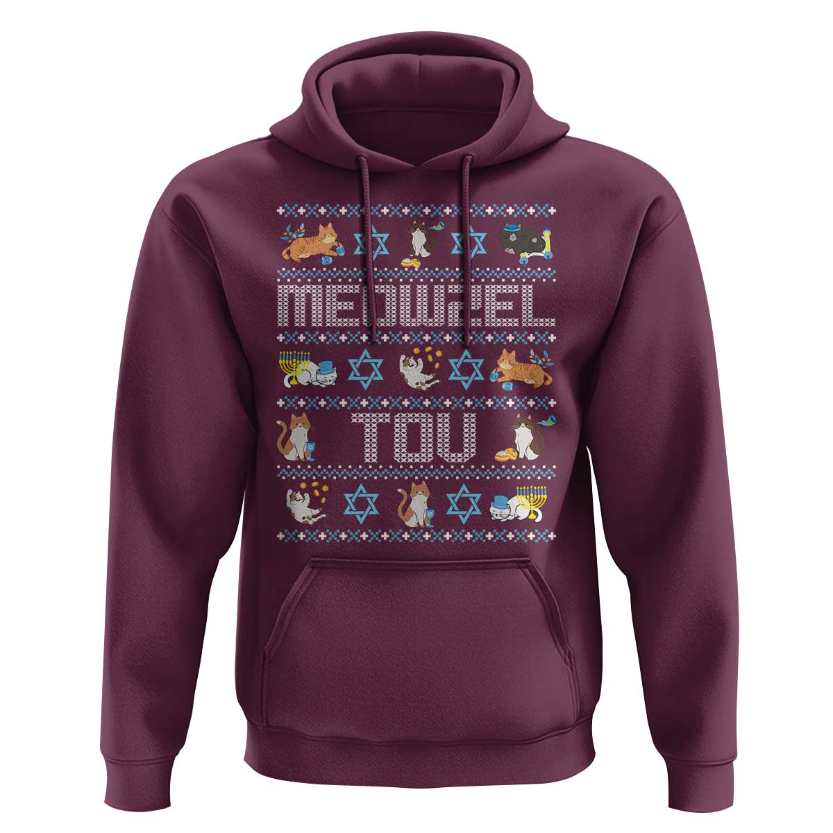 Funny Hanukkah Cats Hoodie Meowzel Tov Chanukah Menorah David Stars