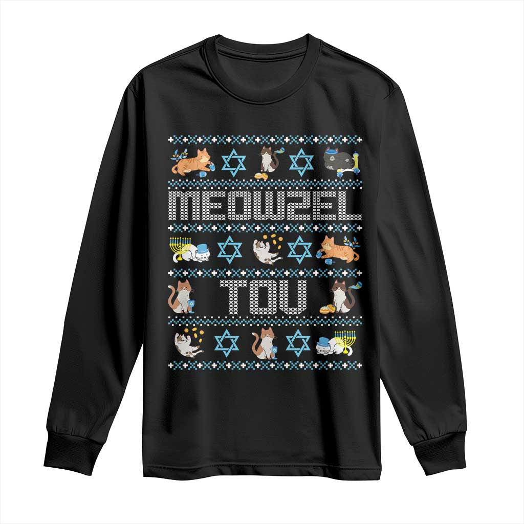 Funny Hanukkah Cats Long Sleeve Shirt Meowzel Tov Chanukah Menorah David Stars