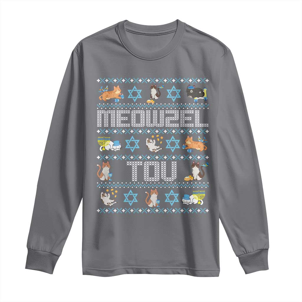 Funny Hanukkah Cats Long Sleeve Shirt Meowzel Tov Chanukah Menorah David Stars