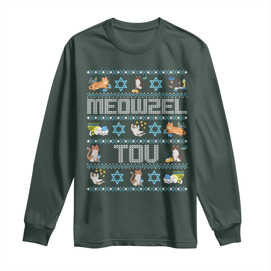 Funny Hanukkah Cats Long Sleeve Shirt Meowzel Tov Chanukah Menorah David Stars