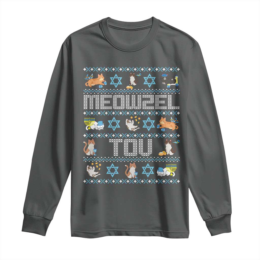 Funny Hanukkah Cats Long Sleeve Shirt Meowzel Tov Chanukah Menorah David Stars