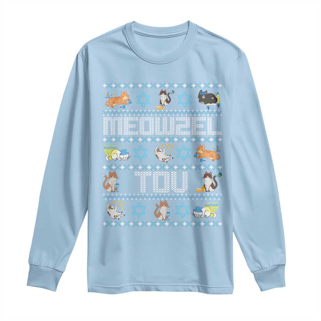 Funny Hanukkah Cats Long Sleeve Shirt Meowzel Tov Chanukah Menorah David Stars