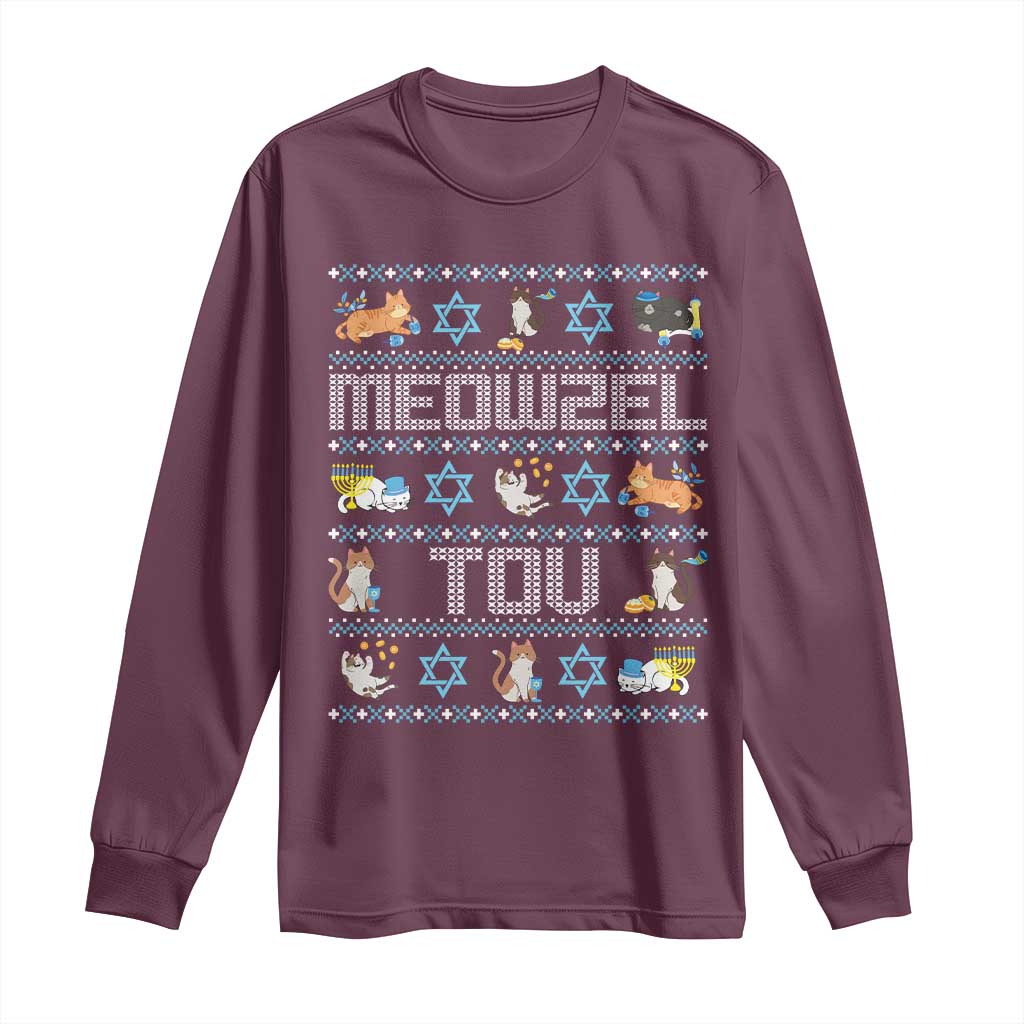 Funny Hanukkah Cats Long Sleeve Shirt Meowzel Tov Chanukah Menorah David Stars