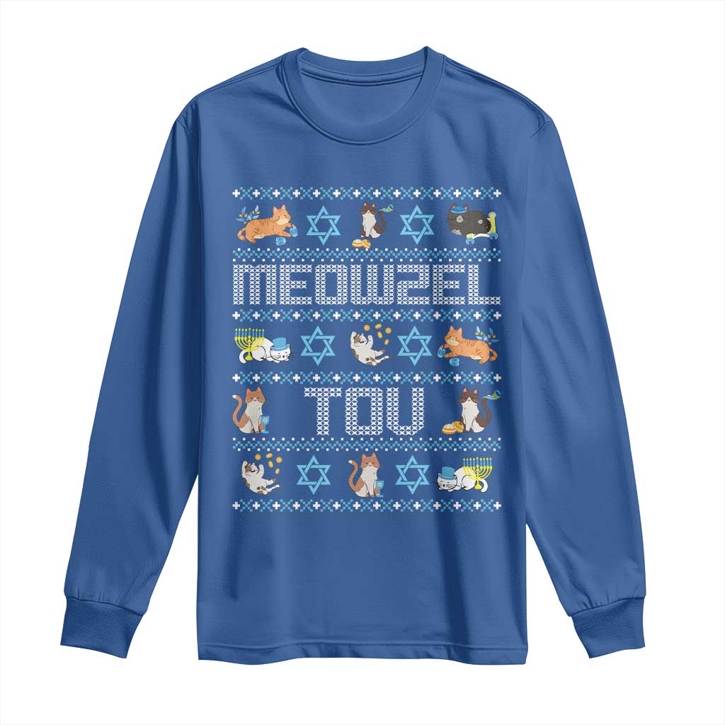 Funny Hanukkah Cats Long Sleeve Shirt Meowzel Tov Chanukah Menorah David Stars