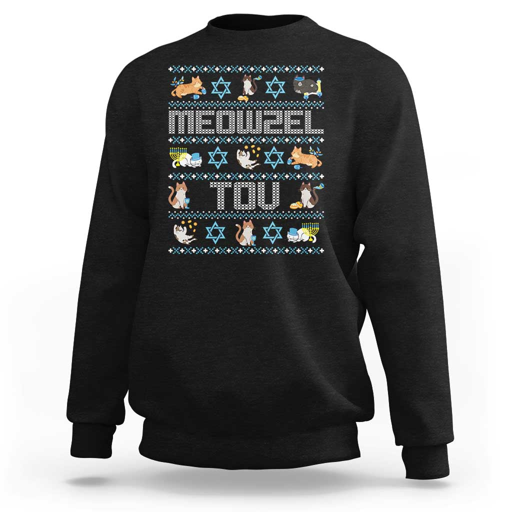 Funny Hanukkah Cats Sweatshirt Meowzel Tov Chanukah Menorah David Stars - Wonder Print Shop