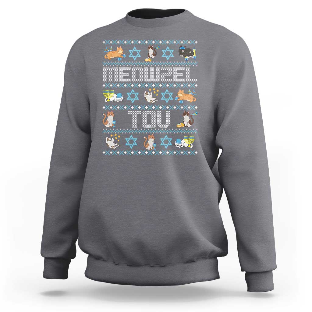 Funny Hanukkah Cats Sweatshirt Meowzel Tov Chanukah Menorah David Stars - Wonder Print Shop