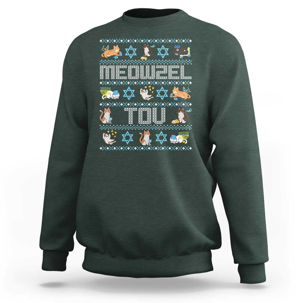 Funny Hanukkah Cats Sweatshirt Meowzel Tov Chanukah Menorah David Stars - Wonder Print Shop