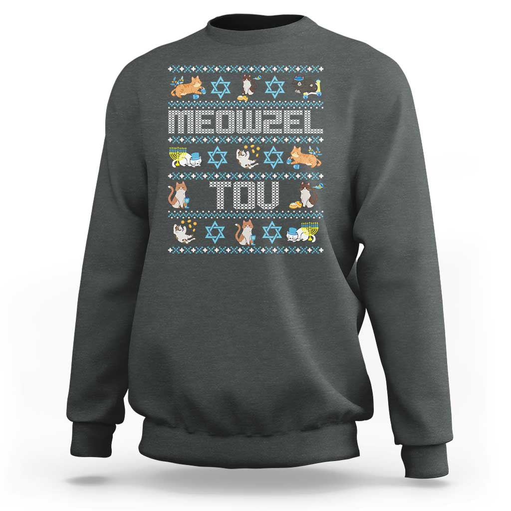 Funny Hanukkah Cats Sweatshirt Meowzel Tov Chanukah Menorah David Stars - Wonder Print Shop