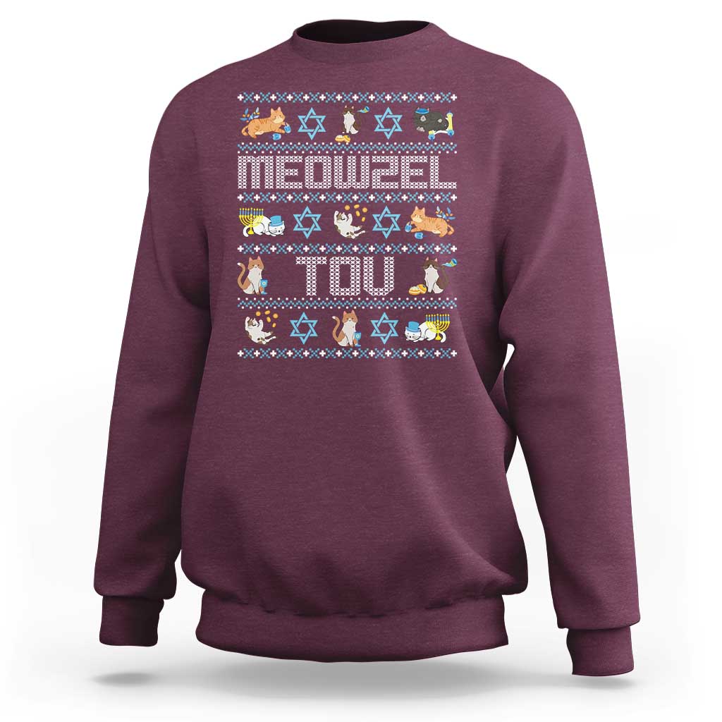 Funny Hanukkah Cats Sweatshirt Meowzel Tov Chanukah Menorah David Stars - Wonder Print Shop