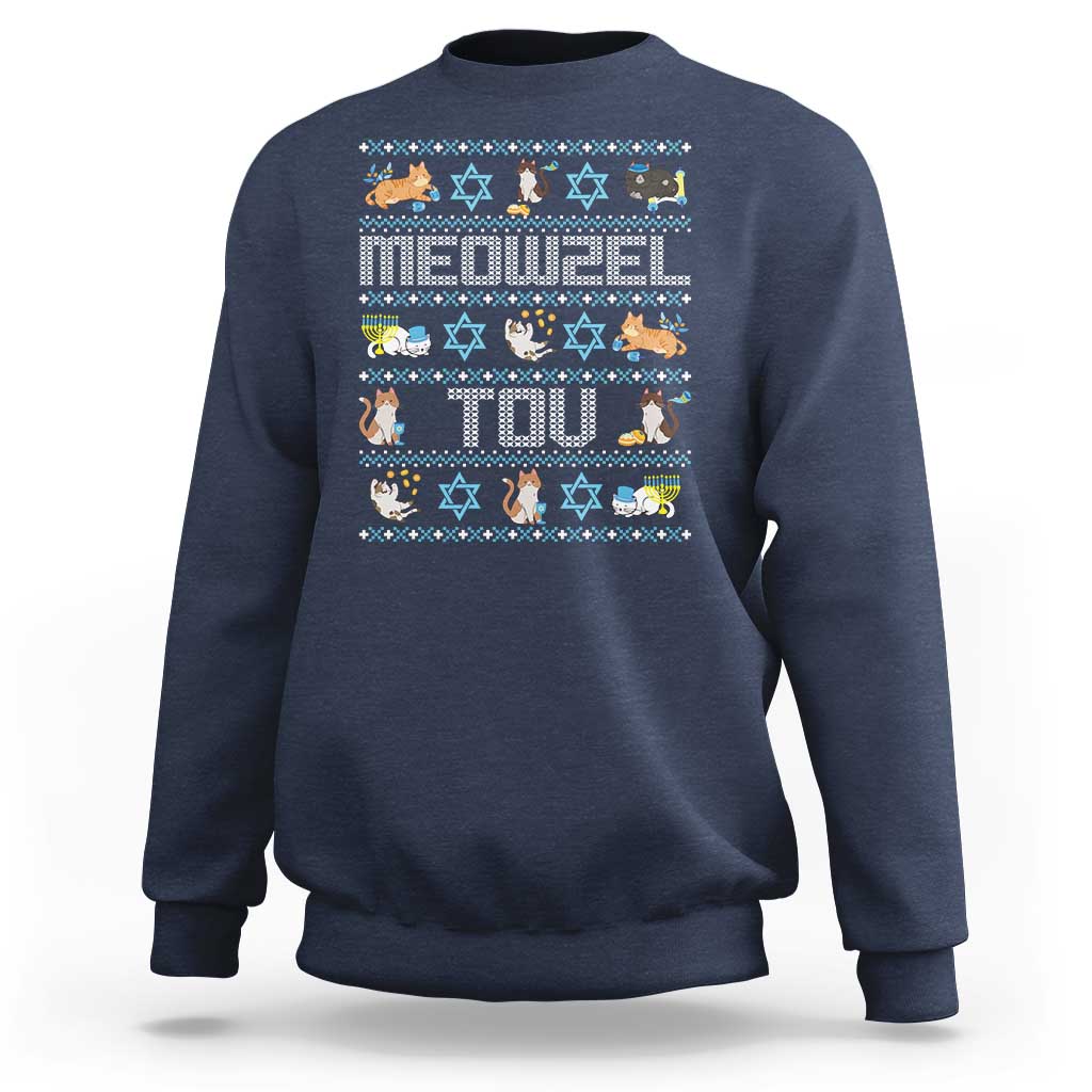 Funny Hanukkah Cats Sweatshirt Meowzel Tov Chanukah Menorah David Stars - Wonder Print Shop