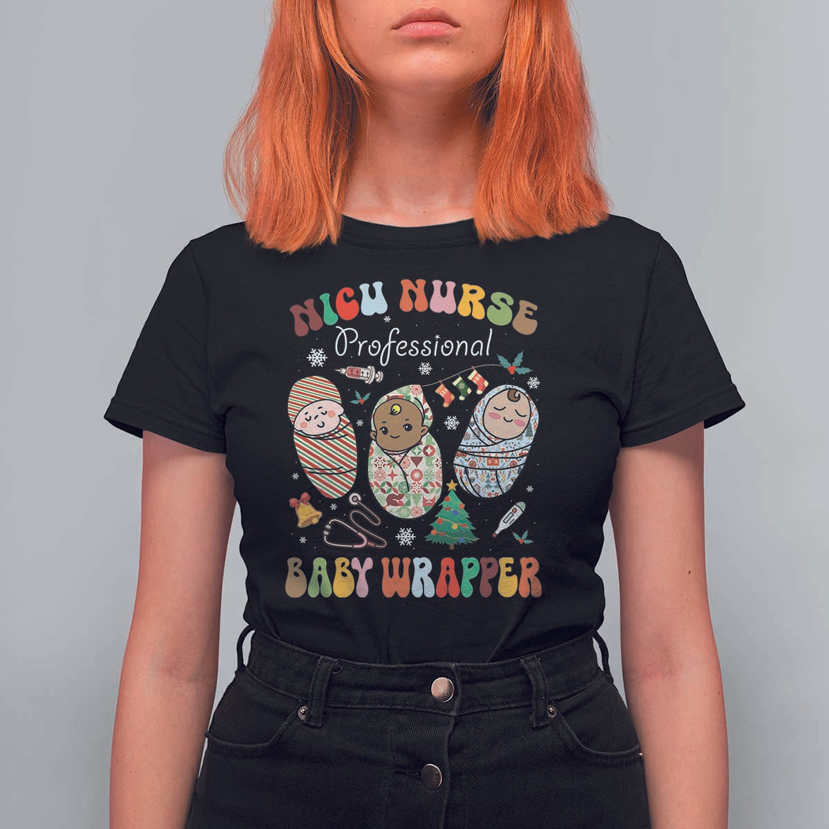 Funny NICU Nurse Christmas T Shirt For Women Professional Baby Wrapper - Wonder Print Shop