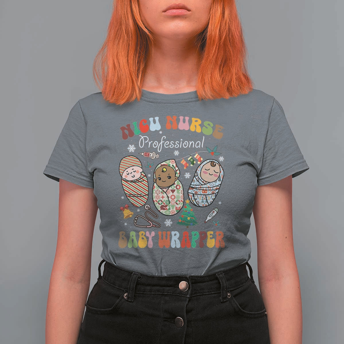 Funny NICU Nurse Christmas T Shirt For Women Professional Baby Wrapper - Wonder Print Shop