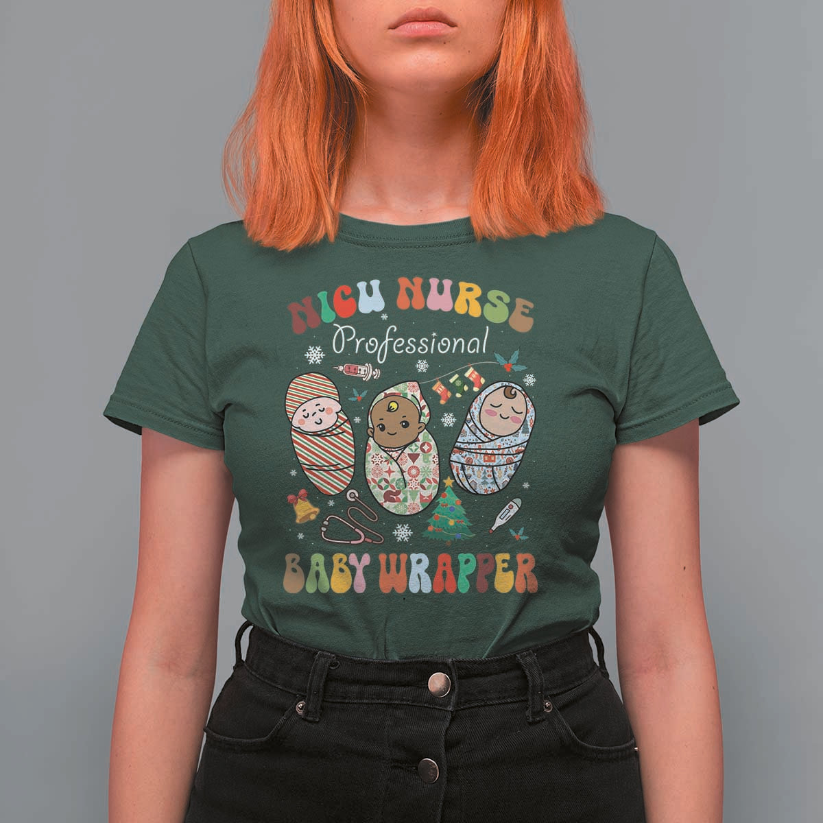Funny NICU Nurse Christmas T Shirt For Women Professional Baby Wrapper - Wonder Print Shop
