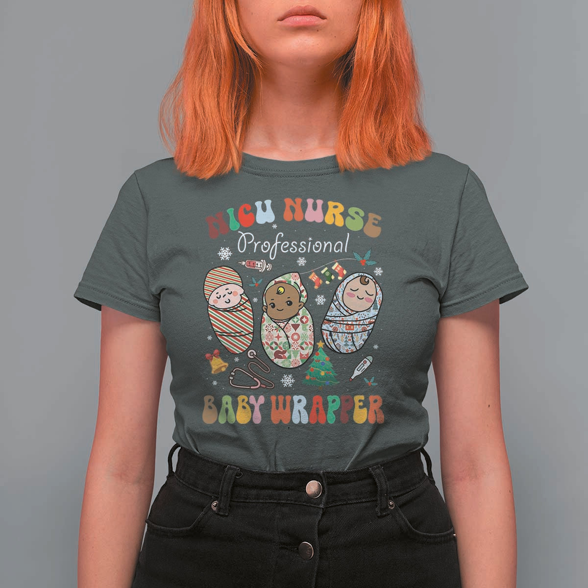 Funny NICU Nurse Christmas T Shirt For Women Professional Baby Wrapper - Wonder Print Shop