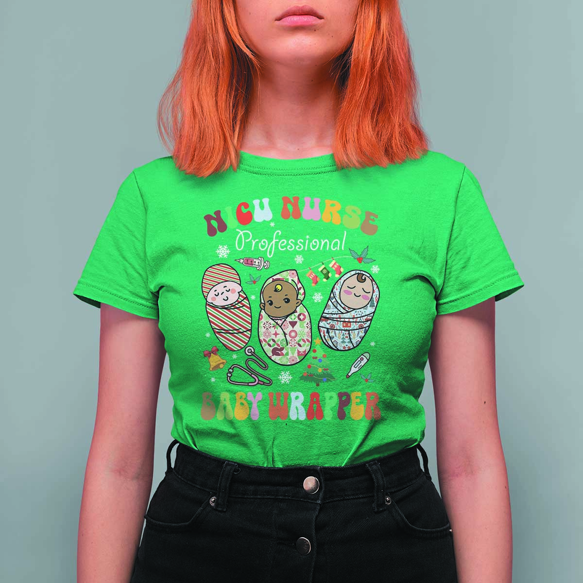 Funny NICU Nurse Christmas T Shirt For Women Professional Baby Wrapper - Wonder Print Shop